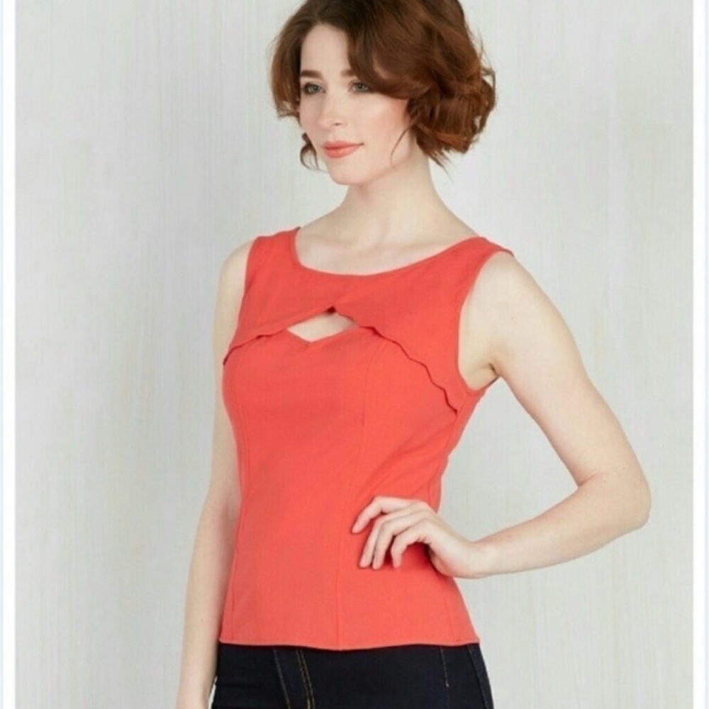 Modcloth Coral Scallop Cutout Boatneck Blouse Size 1X
